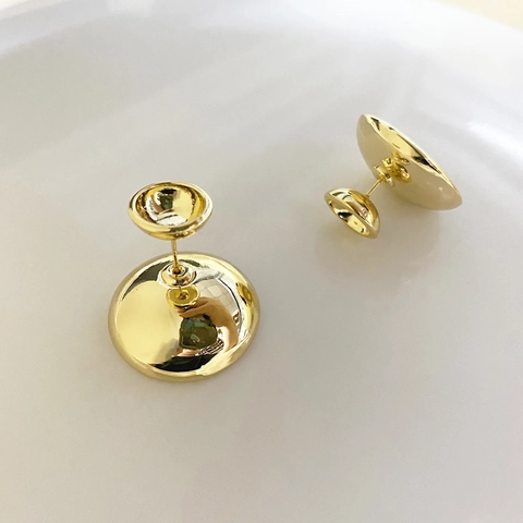 Hemispherical Stud Earrings 18K Gold Plated Copper With 925 Sterling Silver Earring Post Minimalist Mirror Polished Women