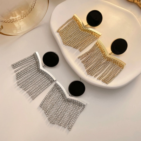 Pendientes Bohemios De Borla Larga Con Esmalte Negro Cobre Circón Y Postes De Plata De Ley 925 Para Mujer