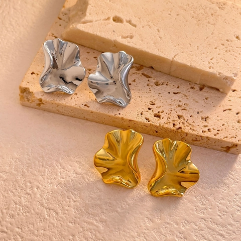 Onregelmatige Golf Oorknopjes Koper Echt Verguld Met 925 Sterling Zilveren Oorsteker Minimalistische Metalen Sieraden
