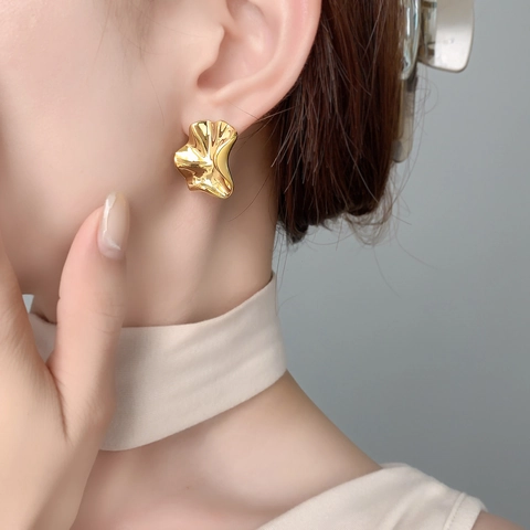 Onregelmatige Golf Oorknopjes Koper Echt Verguld Met 925 Sterling Zilveren Oorsteker Minimalistische Metalen Sieraden