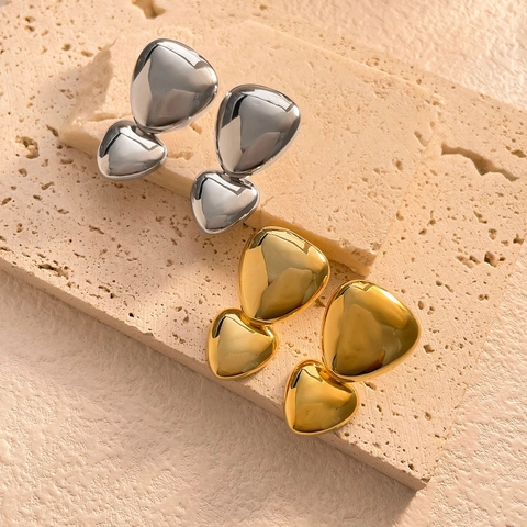 Heart Stud Earrings Copper Geometric Mirror Polish Minimalist Jewelry With 925 Sterling Silver Earring Post