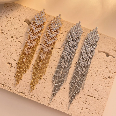 Long Tassel Drop Earrings Geometric Zircon 925 Sterling Silver Earring Post Luxurious Elegant Jewelry For Women