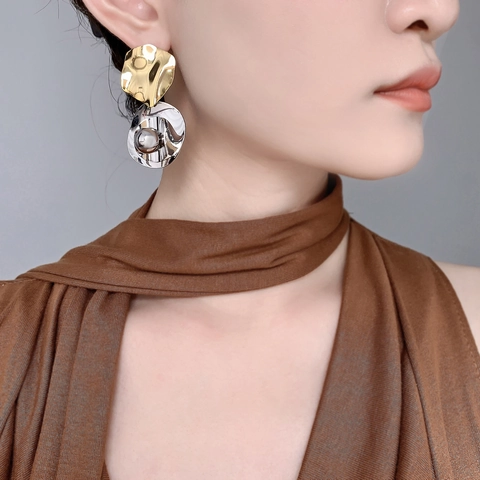Irregular Pleated Stud Earrings Gold Silver Color Block Copper With 925 Sterling Silver Earring Post High End Niche Design
