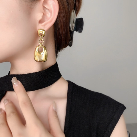 Geometric Square Drop Earrings Copper 18K Gold Plated With 925 Sterling Silver Earring Post Minimalist Jewelry Women