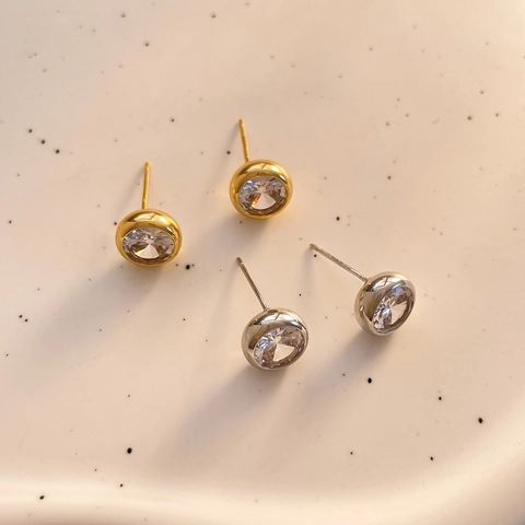 Minimalistisch Rund Zirkon Ohrstecker Mit 925 Sterlingsilber Ohrstecker-Stift Kupfer Gold Silber Damen Schmuck