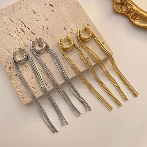 Koperen 18K Vergulde Lange Slangenketting Kwastoorbellen Minimalistische U-Vormige Huggie Hoops Voor Dames
