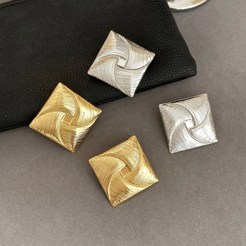 Geometric Square Stud Earrings Copper With 925 Sterling Silver Earring Post Windmill Texture Minimalist Bold For Women