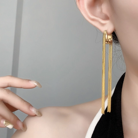 Koperen 18K Vergulde Lange Slangenketting Kwastoorbellen Minimalistische U-Vormige Huggie Hoops Voor Dames