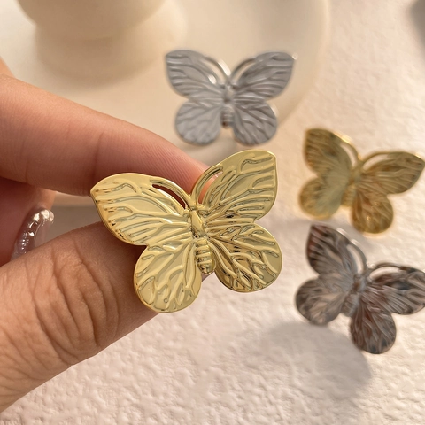 Schmetterling Ohrstecker 18K Vergoldetes Kupfer Mit 925 Sterling Silber Ohrstecker Vintage Textur Tier Mode Für Frauen