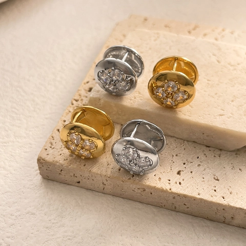Klavertje Vier Hoop Oorbellen Verguld Koper Zirkoon Vintage Elegant Bloem Geometrische Ronde Sieraden Voor Vrouwen