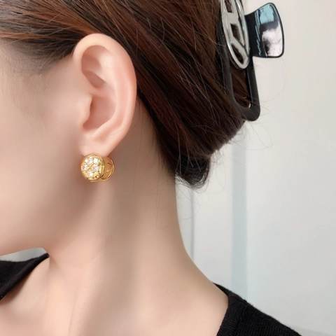 Klavertje Vier Hoop Oorbellen Verguld Koper Zirkoon Vintage Elegant Bloem Geometrische Ronde Sieraden Voor Vrouwen