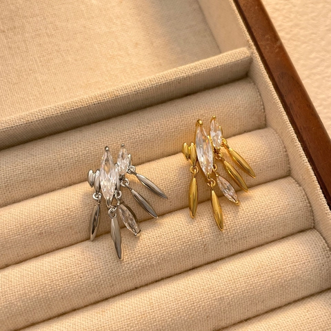 Marquise Zirkon Quasten Steckerohrringe Kupfer Schmuck Mit 925 Sterling Silber Ohrstecker Für Damen Elegant