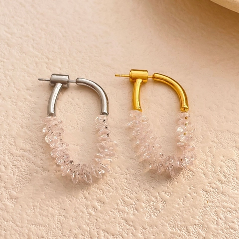 Boucles D'oreilles Créoles En Forme De U Avec Pierre Concassée Transparente Zircon Bijoux En Cuivre Et Tige En Argent 925