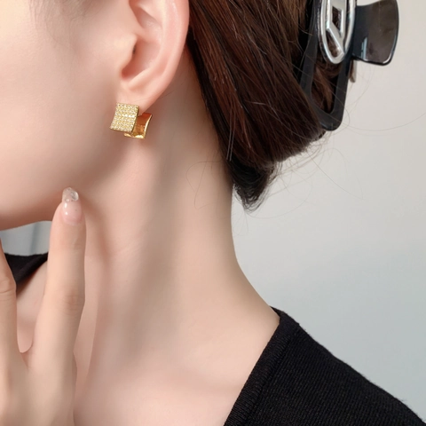 Vierkante Hoop Oorbellen Koper Zirkoon Micro Pave Geometrisch Sprankelend Luxe Elegant Sieraden Voor Vrouwen