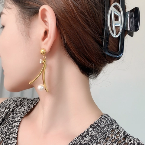 Geometric Dangle Earrings Copper Zircon Imitation Artificial Pearl 925 Sterling Silver Earring Post Vintage For Women