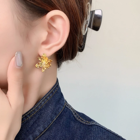 Pendientes De Botón De Flor Con Poste De Plata De Ley 925 Cobre Chapado En Oro De 18K Circonita Estilo Coreano Elegante