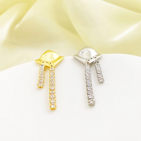 Geometric Square Tassel Dangle Earrings With 18K Gold Plated Copper Zircon And 925 Sterling Silver Earring Post