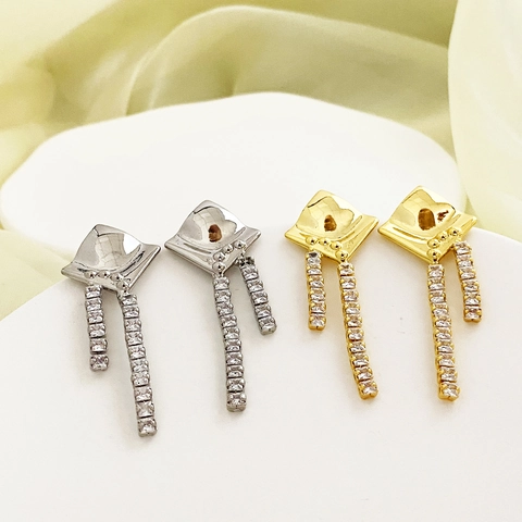Geometric Square Tassel Dangle Earrings With 18K Gold Plated Copper Zircon And 925 Sterling Silver Earring Post