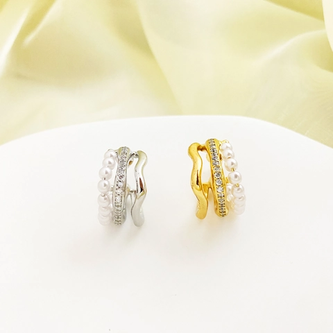Mehrlagige C-Förmige Wellenohrringe Mit Zirkonia Künstliche Perlenimitat Und 925 Sterling Silber Ohrstecker Elegante Damen Schmuck