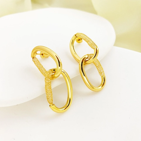 Geometric Interlocking Oval Stud Earrings With Zircon 18K Gold Plated Copper And 925 Sterling Silver Earring Post