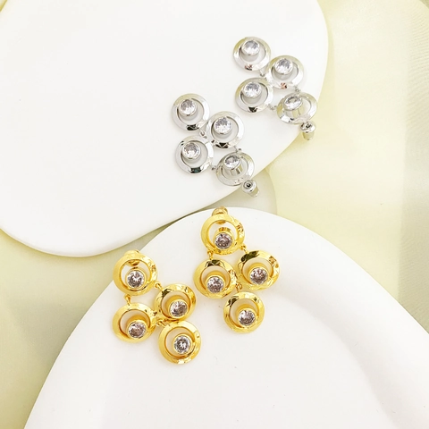 Geometric Interlocking Circle Drop Earrings With Zircon Inlaid Copper 18K Gold Plated 925 Sterling Silver Earring Post