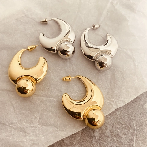 Geometrische C-Vorm Hangende Oorbellen Koper 18K Verguld Met 925 Sterling Zilveren Oorknopje Voor Dames Moderne Sieraden