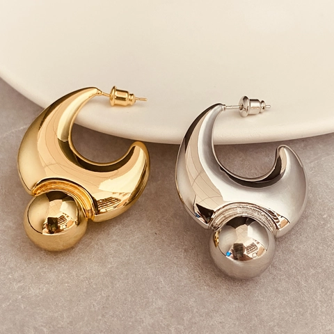 Geometrische C-Vorm Hangende Oorbellen Koper 18K Verguld Met 925 Sterling Zilveren Oorknopje Voor Dames Moderne Sieraden