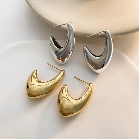 Minimalistische Chunky Hook Creolen 925 Sterling Silber Ohrstecker Hohle Geometrische 18K Vergoldetes Kupfer Für Damen