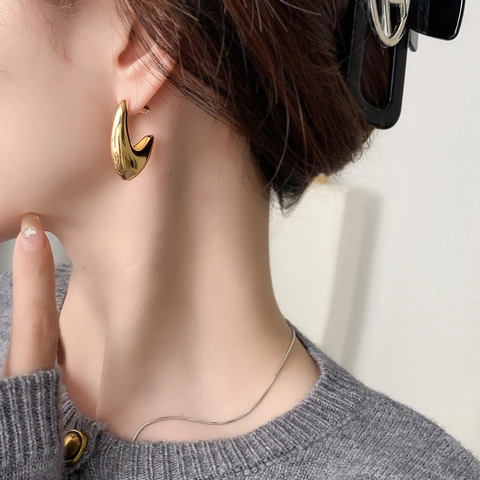 Minimalistische Chunky Hook Creolen 925 Sterling Silber Ohrstecker Hohle Geometrische 18K Vergoldetes Kupfer Für Damen