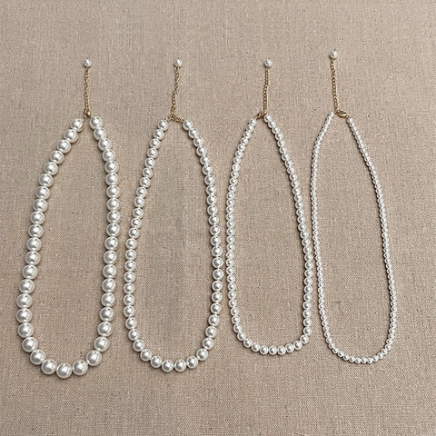 Elegant French Vintage Glass Pearl Necklace Bracelet Set With Copper Pendant Stainless Steel Extension Chain For Women Jewelry