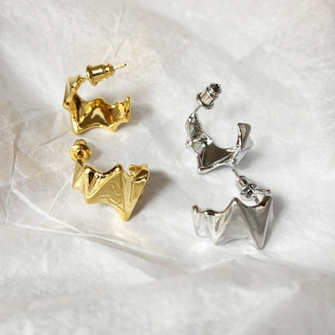 Geometric Irregular Wave Stud Earrings Copper 18K Gold Plated With 925 Sterling Silver Earring Post Zircon For Women