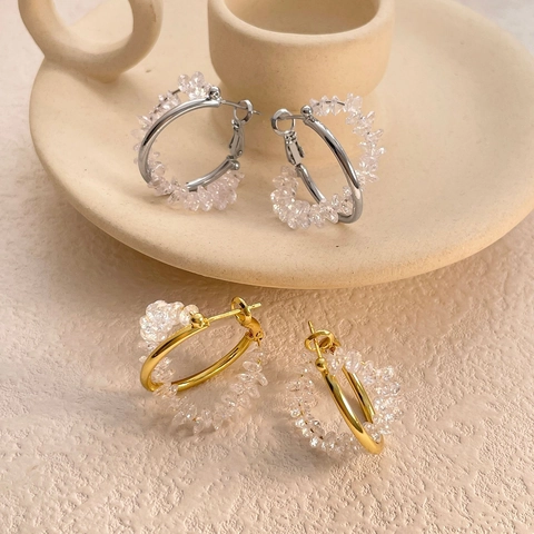 Boucles D'Oreilles Créoles Géométriques Avec Cristaux De Zircone En Cuivre Et Tige En Argent Sterling 925 Style Rétro