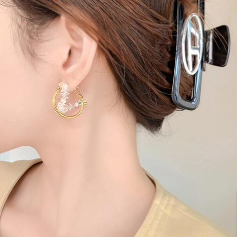 Boucles D'Oreilles Créoles Géométriques Avec Cristaux De Zircone En Cuivre Et Tige En Argent Sterling 925 Style Rétro