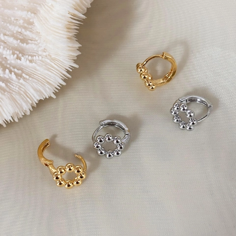 Mini Beaded Huggie Hoop Earrings Geometric Copper 18K Gold Plated Minimalist Elegant Fashion Accessories For Women