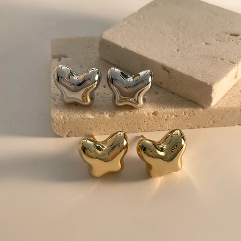 Butterfly Stud Earrings 18K Gold Plated Copper Liquid Metal Texture Elegant Minimalist Jewelry For Women