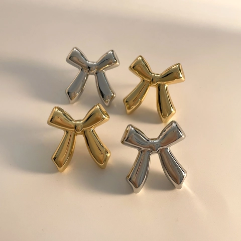 3D Schleife Ohrstecker Poliertes Kupfer 18K Vergoldet Minimalistische Schleife Schicker Schmuck Damen