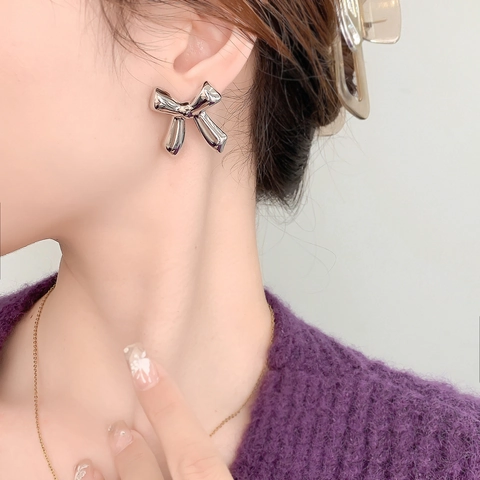 3D Schleife Ohrstecker Poliertes Kupfer 18K Vergoldet Minimalistische Schleife Schicker Schmuck Damen