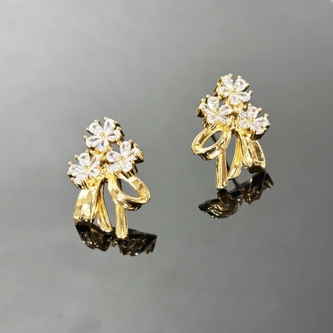 Zirkonia Blumen Schleifen Ohrstecker Vergoldetes Kupfer Mit 925 Sterling Silber Ohrring Post Französisch Elegant Damen