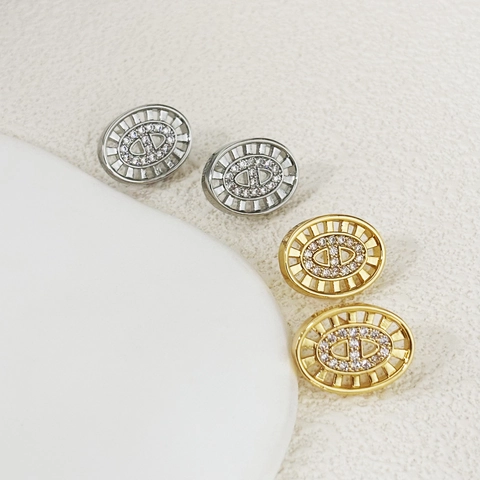 Luxury Micro Pave Zirconia Oval Stud Earrings With 925 Sterling Silver Earring Post Copper 18K Gold Plated For Women
