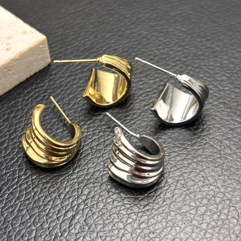 Orecchini A Lobo Geometrici Con Trama A Ventaglio Rame Placcato Oro 18K Stile Minimalista Ins Per Donna Gioielli