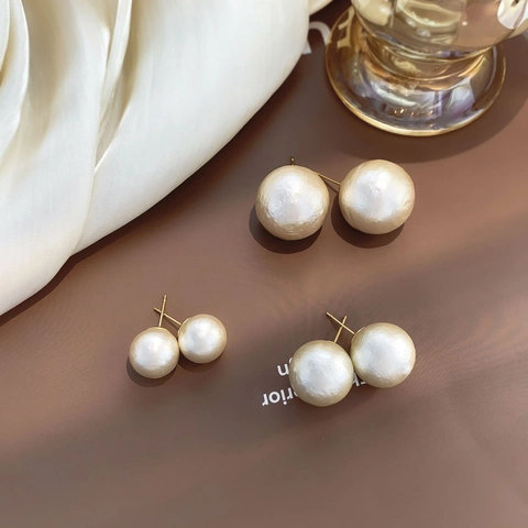 Boucles D'oreilles Puces Grandes Künstliche Perles De Coton Style Français Vintage Avec Tige En Argent Sterling 925 Élégant Pour Femme