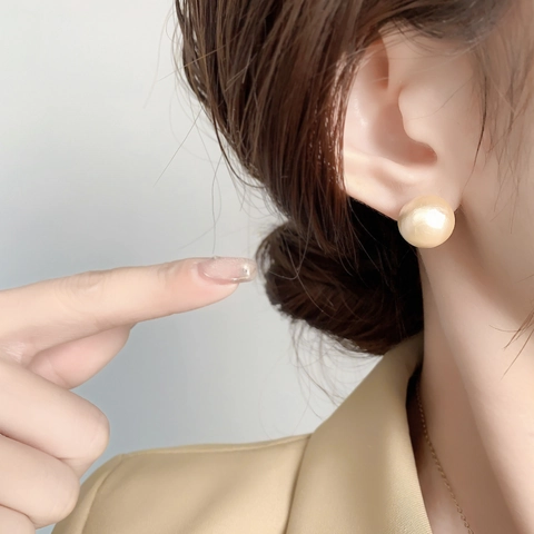 Boucles D'oreilles Puces Grandes Künstliche Perles De Coton Style Français Vintage Avec Tige En Argent Sterling 925 Élégant Pour Femme