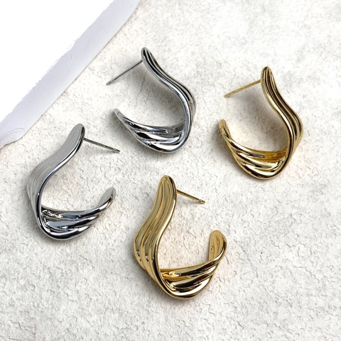 Gedraaide Lint Oorbellen 18K Verguld Koper 925 Sterling Zilveren Oorsteker Minimalistische Sieraden Vrouwen