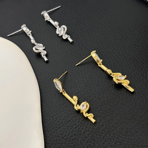 Snake Dangle Earrings With 925 Sterling Silver Earring Post Copper 18K Gold Plated Zircon Retro Jewelry Gift For Women