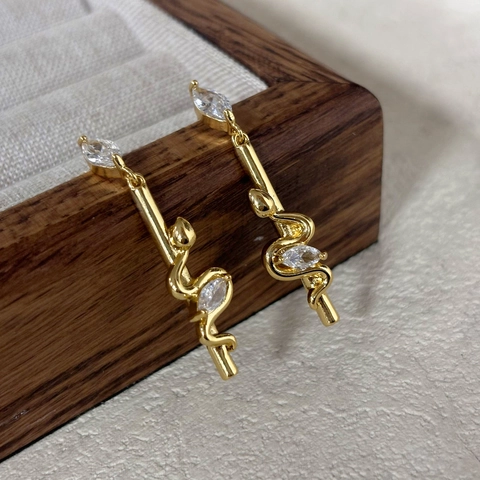 Snake Dangle Earrings With 925 Sterling Silver Earring Post Copper 18K Gold Plated Zircon Retro Jewelry Gift For Women