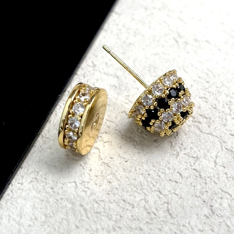 Luxury Micro Pave Zircon Spherical Stud Earrings Gold Plated Copper With 925 Sterling Silver Earring Post Big Backing Women