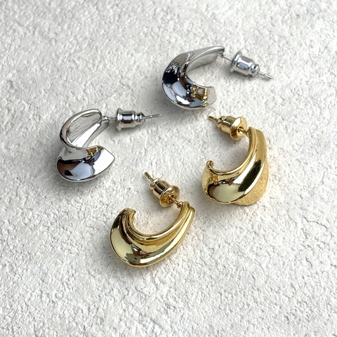 Unregelmäßige C-Förmige Creolen Kupfer 18K Vergoldet Mit 925 Sterling Silber Ohrstecker Minimalistisch Geometrisch Damen