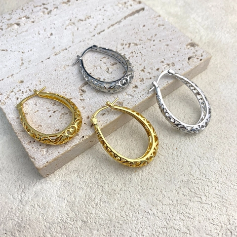 Vintage Hol Uitgesneden U-Vormige Creolen Voor Dames 18K Verguld Koper Krulwerk Boheemse Stijl Accessoire