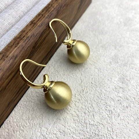 Minimalistische Geborstelde Bal Drop Oorbellen 14K Verguld Koper Geometrisch Mat Sieraden Voor Dames
