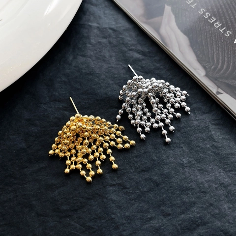 Beaded Tassel Stud Earrings Copper 18K Gold Plated Rhinestone With 925 Sterling Silver Earring Post Fashion Women